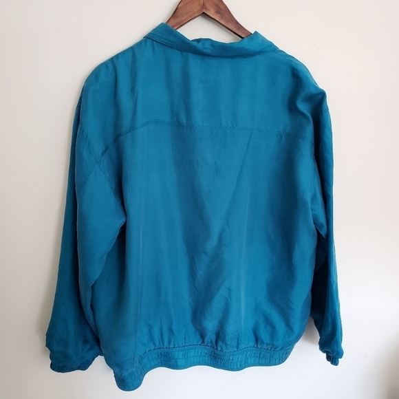 Silk Jacket Active Studio Teal Full Zip Retro 90s Womens Large Vintage - Picture 5 of 8